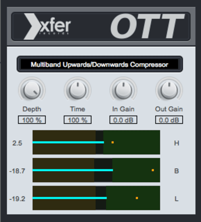 Xfer Record's OTT multiband upwards/downwards compressor plugin